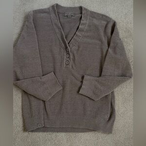 Barefoot Dreams CozyChic Ultra Lite Sz L Pullover Henley Top Beige/Brown EUC